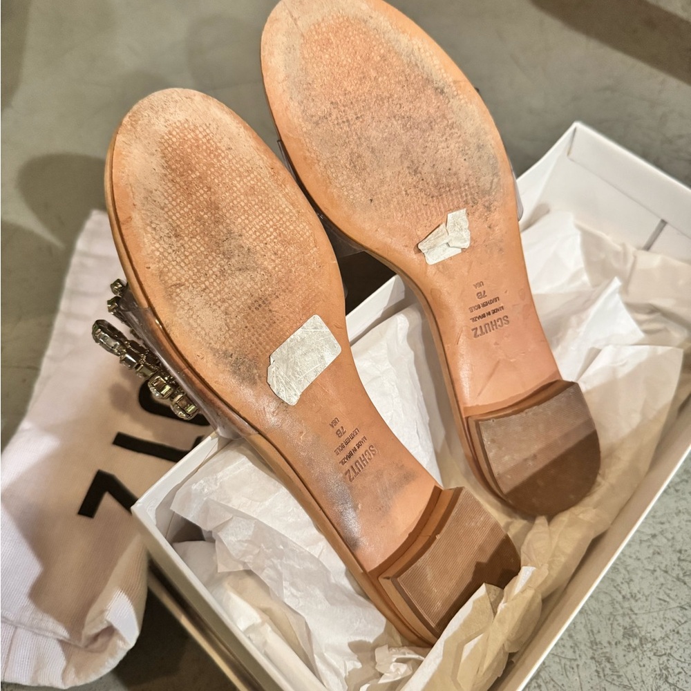 Schutz Women's Crystal Embellished Tan Sandals - Picture 2 of 4